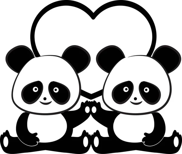 Pandas Love Card Template Isoliert Auf Weißem Hintergrund Vektorillustration — Stockvektor