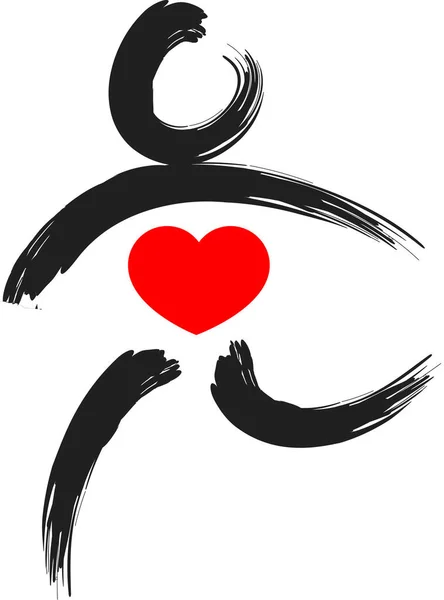 Tahy Štětcem Ručně Kreslené Lidské Tělo Srdcem Koncept Lásky — Stockový vektor
