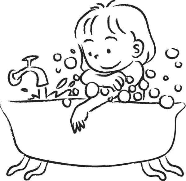 Ilustração Vetorial Bonito Menina Lavagem Banheiro Conceito Higiene — Vetor de Stock