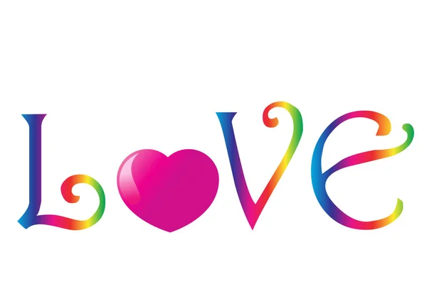 Dekorativa Ord Kärlek Med Hjärtat Isolerad Vit Bakgrund Romantisk Begrepp — Stock vektor