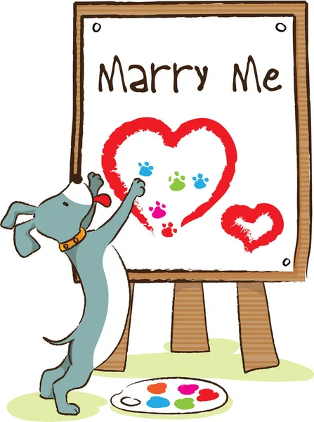 Heirate Mich Kartenvorlage Mit Süßem Hund Und Herzen — Stockvektor