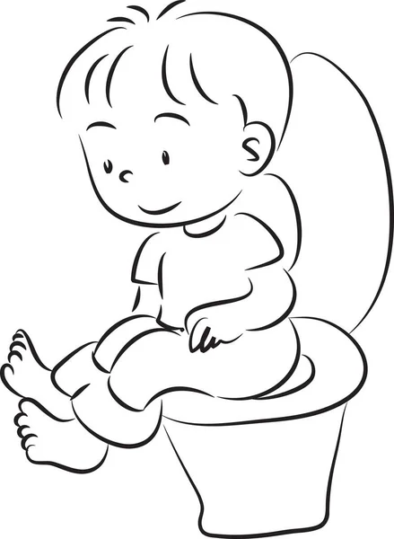 Cartoon Boy Sentado Commode Isolado Fundo Branco Vetor Ilustração — Vetor de Stock