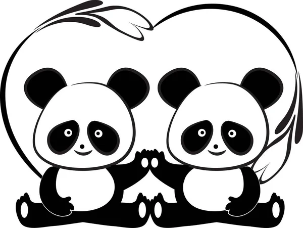 Pandas Modelo Cartão Amor Isolado Fundo Branco Ilustração Vetorial — Vetor de Stock