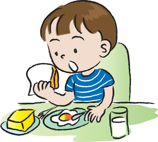 Векторный Рисунок Ребенка Поедающего Завтрак — стоковый вектор