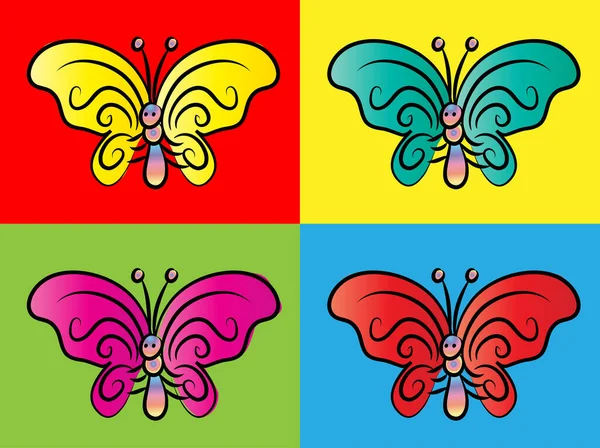 Vektorová Ilustrace Sady Různých Barevných Motýlů — Stockový vektor