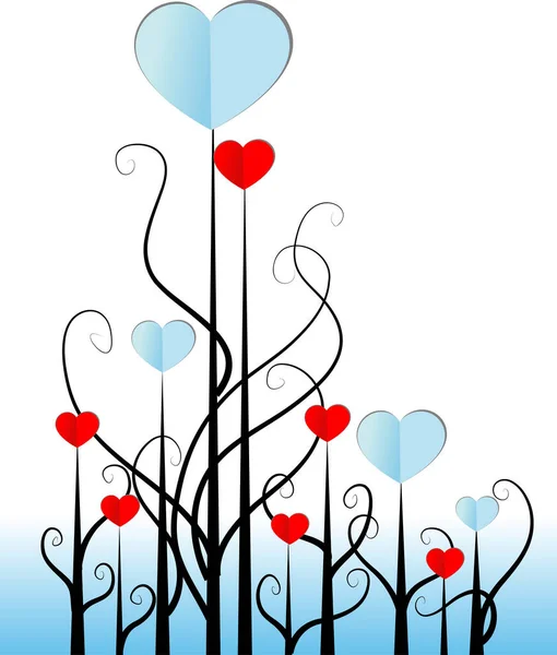 Ramas Árbol Con Corazones Papel Concepto Amor Vector Ilustración — Vector de stock