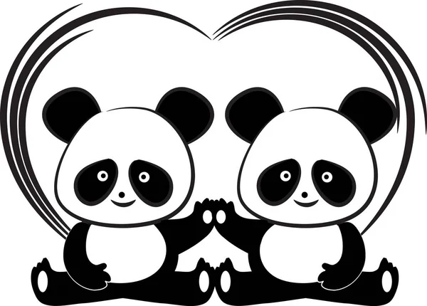 Pandas Love Card Template Isoliert Auf Weißem Hintergrund Vektorillustration — Stockvektor