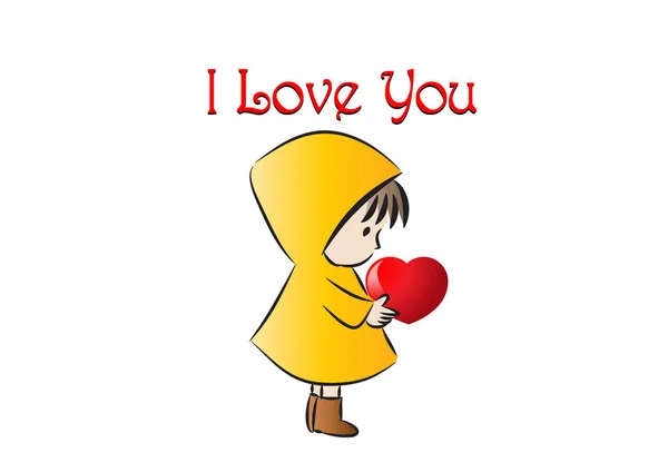 Cartoon Girl Holding Heart Text Love You Valentines Day Concept — Stock Vector