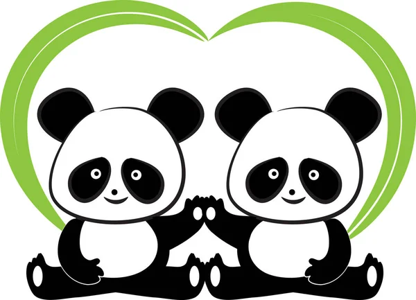 Pandas Modelo Cartão Amor Isolado Fundo Branco Ilustração Vetorial — Vetor de Stock