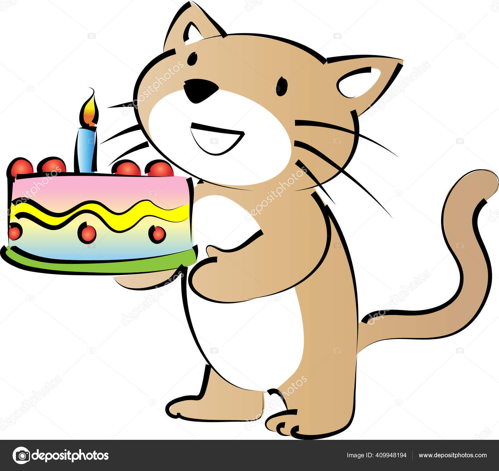 Kartun Kucing Kecil Yang Lucu Memegang Kue Ulang Tahun Terisolasi Stok Vektor C Wenpei 409948194