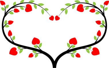 Beyaz arkaplanda ağaç dalları olan renkli düz kalp logosu, 