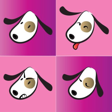Çizgi filmlerdeki köpek suratları ve duygular. renk vektör illüstrasyon seti