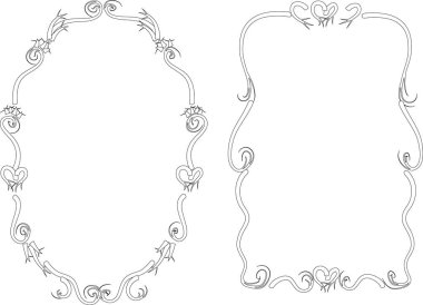 Beyaz arkaplan, vektör, illüstrasyon üzerinde izole edilmiş kalpleri olan güzel dekoratif çerçeveler. 