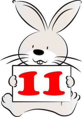 çizgi film sevimli tavşan tutma kartı 11 numara, eğitim konsepti  