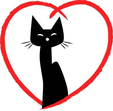 beyaz arka planda izole edilmiş kalbi olan küçük sevimli bir kedi. Romantik bir kavram. 