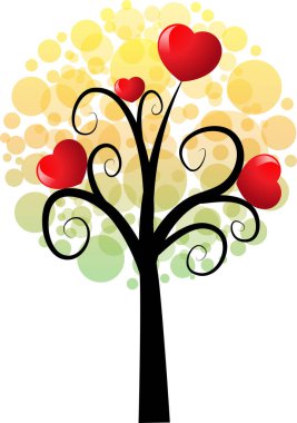 Kalpli aşk ağacı ve kopyalama alanı, vektör illüstrasyonu 