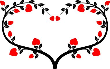 Beyaz arkaplanda ağaç dalları olan renkli düz kalp logosu, 