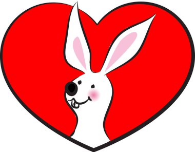 beyaz arka planda izole edilmiş kalbi olan küçük sevimli tavşancık, romantik konsept 