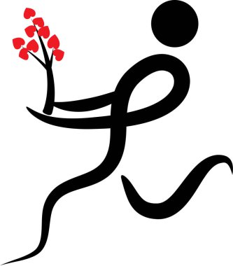 İnsan vücudunun kalp yapraklı ağacı tutarken çizilen fırça darbeleri, aşk konsepti 