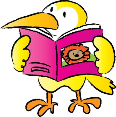 çizgi film sevimli kuş okuma kitabı, eğitim konsepti 
