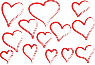 Beyaz arkaplanda vektör kalpleri kümesi 