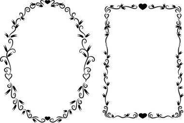 Beyaz arkaplan, vektör, illüstrasyon üzerinde izole edilmiş kalpleri olan güzel dekoratif çerçeveler. 