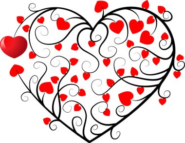 Beyaz arkaplanda ağaç dalları olan renkli düz kalp logosu, 