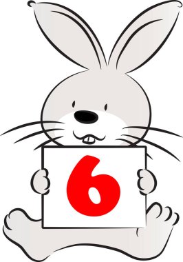 Çizgi film şirin tavşan tutma kartı, 6 numara, eğitim konsepti.   