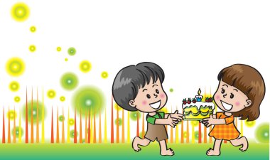 Pasta yiyen bir kız ve erkek resmi