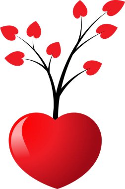 Beyaz arkaplanda ağaç dalları olan renkli düz kalp logosu, 