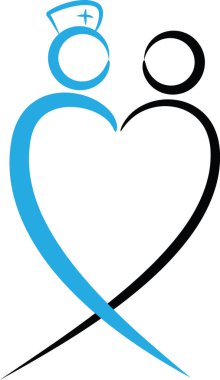 Renkli düz kalp şekilli hemşire ve hasta logosu simgesi beyaz arkaplan, vektör, illüstrasyon