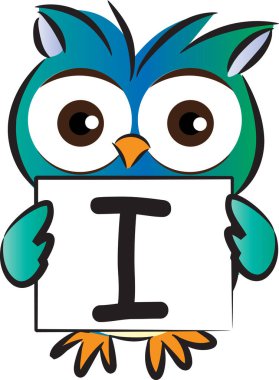 Beyaz arka planda i harfi olan komik bir hayvan karakteri.