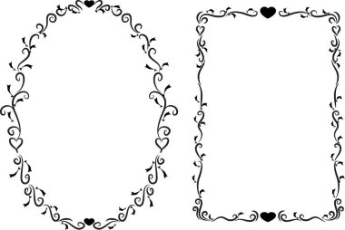 Beyaz arkaplan, vektör, illüstrasyon üzerinde izole edilmiş kalpleri olan güzel dekoratif çerçeveler. 