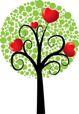 Kalpli aşk ağacı ve kopyalama alanı, vektör illüstrasyonu 