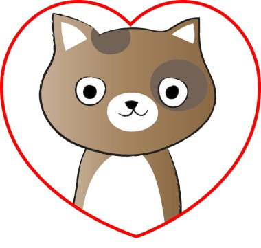 beyaz arka planda izole edilmiş kalbi olan küçük sevimli bir kedi. Romantik bir kavram. 