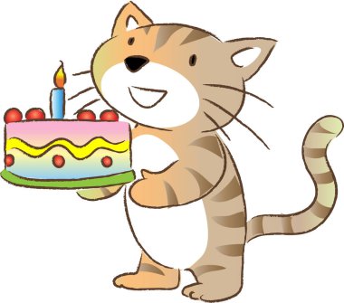 Beyaz arka planda izole edilmiş küçük şirin kedi doğum günü pastası, romantik konsept, yıldönümü konsepti