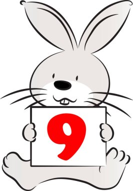 çizgi film sevimli tavşan tutma kartı 9 numara, eğitim konsepti  