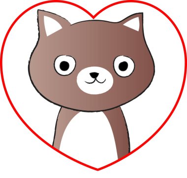 beyaz arka planda izole edilmiş kalbi olan küçük sevimli bir kedi. Romantik bir kavram. 