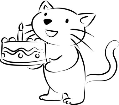 Beyaz arka planda izole edilmiş küçük şirin kedi doğum günü pastası, romantik konsept, yıldönümü konsepti