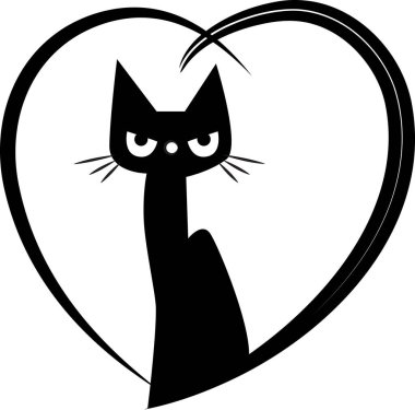 beyaz arka planda izole edilmiş kalbi olan küçük sevimli bir kedi. Romantik bir kavram. 