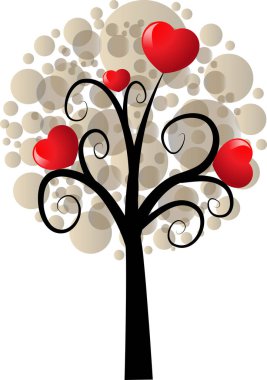 Kalpli aşk ağacı ve kopyalama alanı, vektör illüstrasyonu 