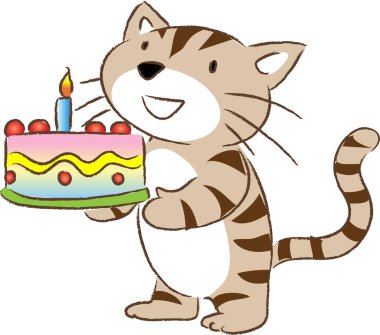 Beyaz arka planda izole edilmiş küçük şirin kedi doğum günü pastası, romantik konsept, yıldönümü konsepti