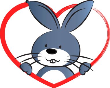 beyaz arka planda izole edilmiş kalbi olan küçük sevimli tavşancık, romantik konsept 