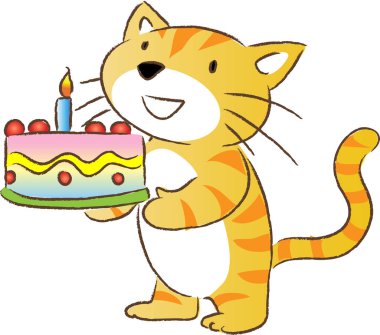 Beyaz arka planda izole edilmiş küçük şirin kedi doğum günü pastası, romantik konsept, yıldönümü konsepti