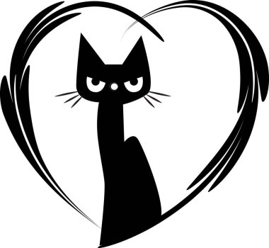 beyaz arka planda izole edilmiş kalbi olan küçük sevimli bir kedi. Romantik bir kavram. 