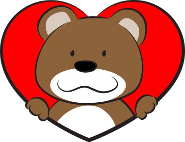 beyaz arka planda kalbi olan sevimli küçük bir ayı, romantik bir kavram. 