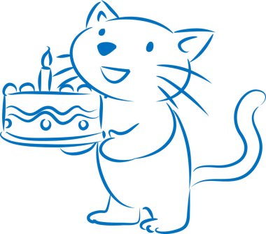 Beyaz arka planda izole edilmiş küçük şirin kedi doğum günü pastası, romantik konsept, yıldönümü konsepti