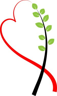 Beyaz arkaplanda izole edilmiş daldan renkli düz kalp logosu, 