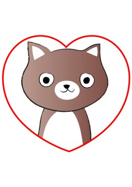 beyaz arka planda izole edilmiş kalbi olan küçük sevimli bir kedi. Romantik bir kavram. 