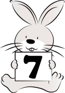 çizgi film sevimli tavşan tutma kartı 7 numara, eğitim konsepti  